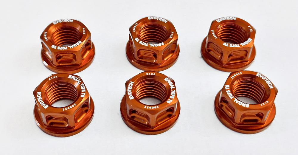 Evotech Mutternset ORANGE  (6 Stk.) M8 x 1.25 Kettenblatt KTM 1290 SDR / GT